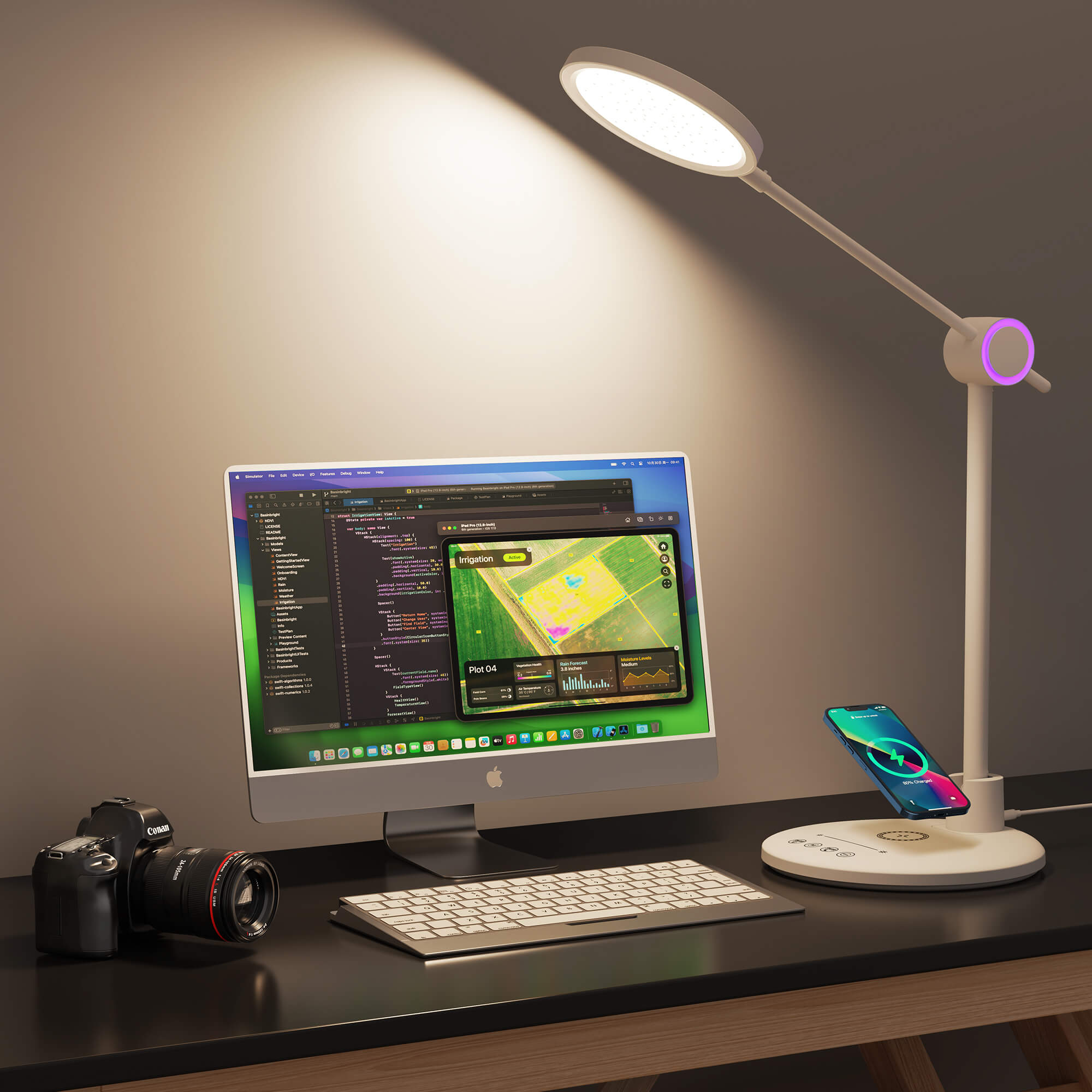 LED Desk Lamp with Wireless Charger, Eye-Caring Table Lamp, Stepless Dimming Modes, 5 Color Modes, Adjustable Swing Arm, Auto-Off Timer, RGB Ambience Night Light, for Home Office & Reading LED Desk Lamp with Wireless Charger, Eye-Caring Table Lamp, Stepless Dimming Modes, 5 Color Modes, Adjustable Swing Arm, Auto-Off Timer, RGB Ambience Night Light, for Home Office & Reading